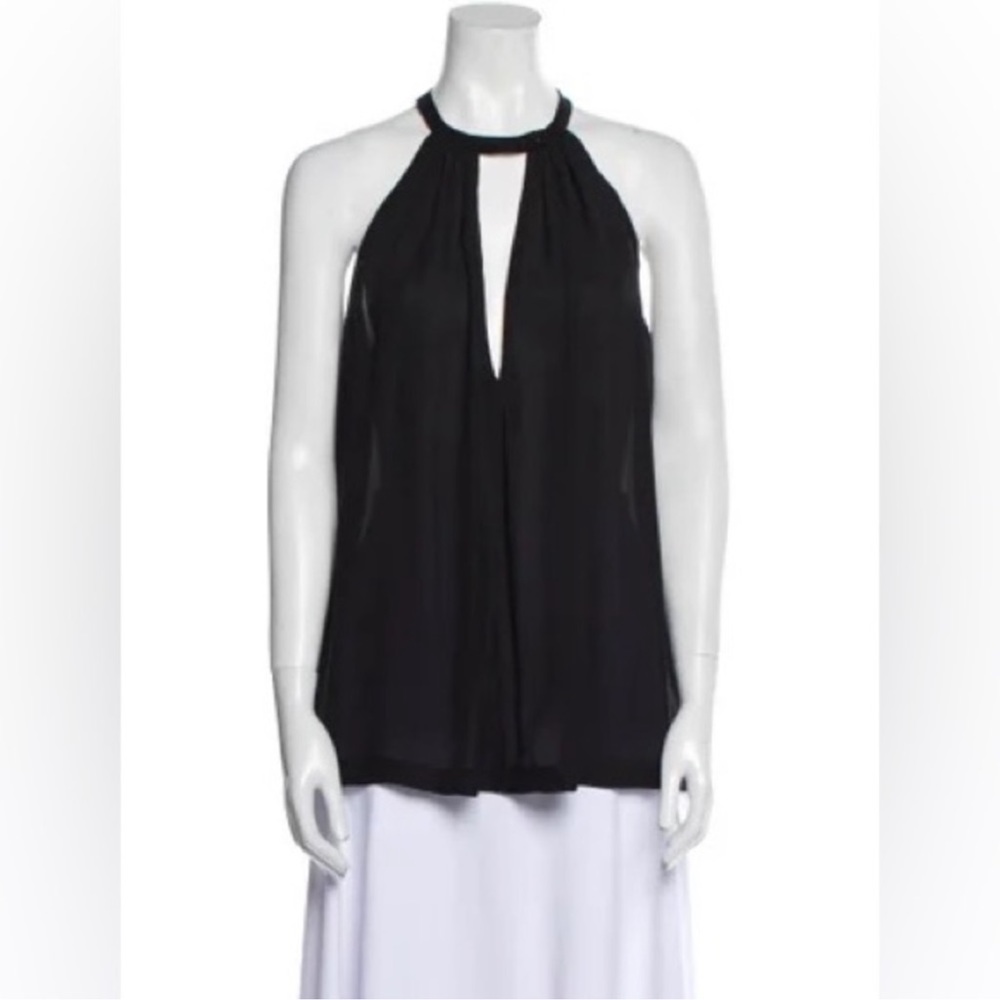 A.L.C. Sleeveless Black Silk V Neck Tank Top, Small